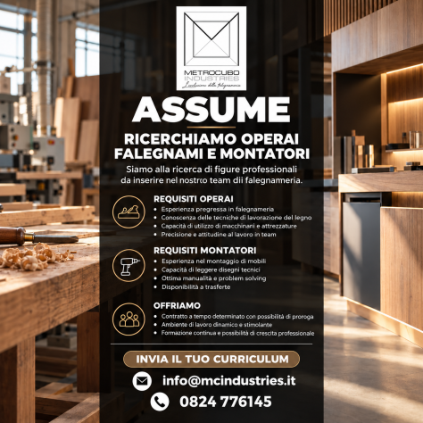 Operai falegnami e montatori – anche prima esperienza