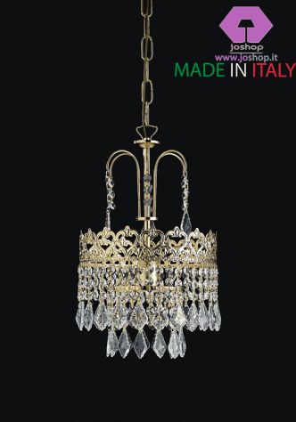 lampadario king 1 luce impero classico pendagli cristalli nuovo metallo dorato