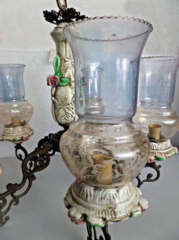 Lampadario d'epoca (anni 60/70) in ceramica, a 5 braccia, con ampolle - Foto 4