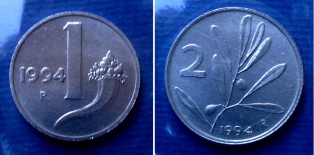 REPUBBLICA ITALIANA COPPIA 1 LIRA 2 LIRE 1994 FDC SIGILLATE DA SERIE ZECCA