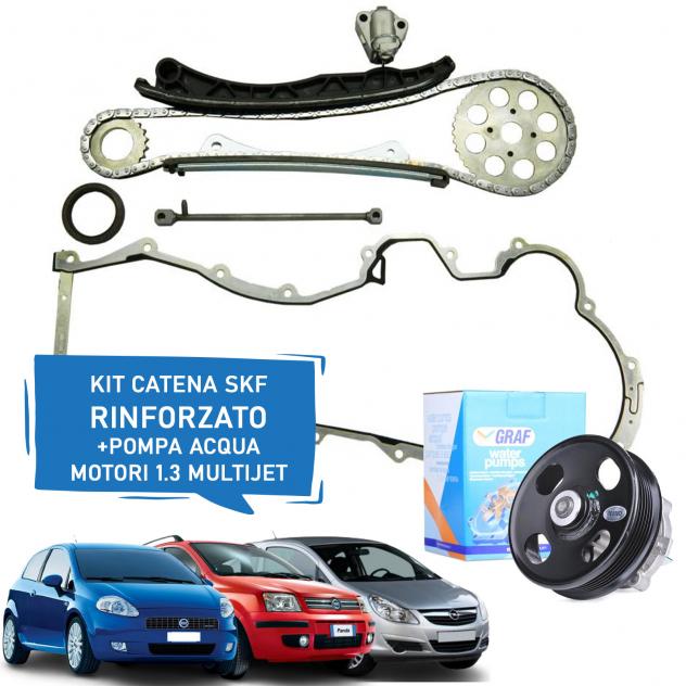 Kit catena distribuzione rinforzato + pompa acqua SKF Fiat 1.3 multijet