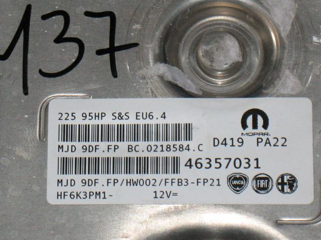9DF.FP 46357031 ECU FIAT FIORINO 225 95HP 46357031 D419 PA22 MJD9DF.FP HW002 - Foto 2