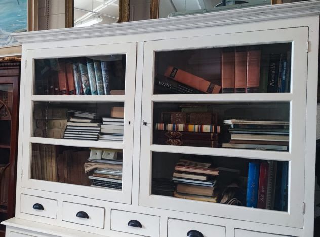 MOBILE CREDENZA LIBRERIA DI ANTIQUARIATO IN LEGNO DI CILIEGIO MASSICCIO LACCATO - Foto 5