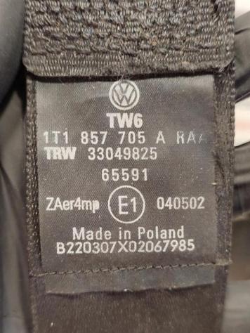 CINTURA DI SICUREZZA ANTERIORE SINISTRA VOLKSWAGEN Touran 2° Serie 1T1857705A BLS (0710) - Foto 3