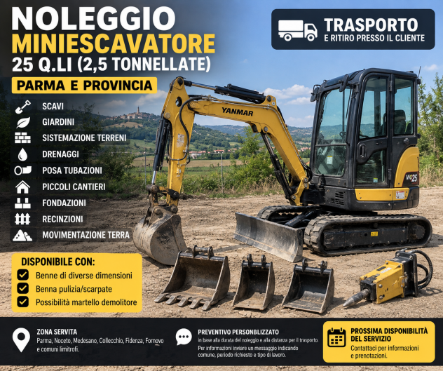 Noleggio Miniescavatore 25q.li Parma
