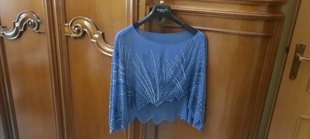 ABITO DONNA ELEGANTE DA CERIMONIA CON COPRISPALLE BLU MARINE,MUSANI COUTURE T.48 - Foto 5