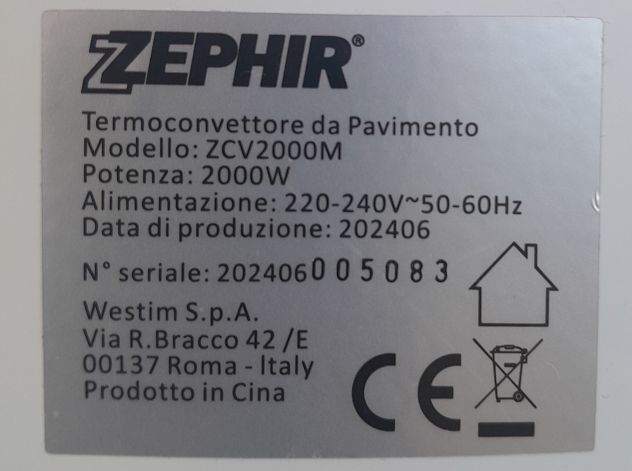 Termoconvettore Termoventilatore Zephir ZCV2000M DA Terra e da muro. Nuovo - Foto 3