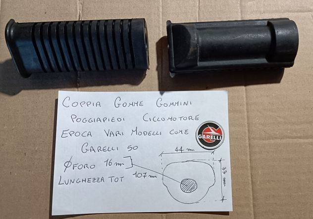Coppia gommini poggiapiedi footrest rubber ciclomotore epoca Garelli GR - Foto 2