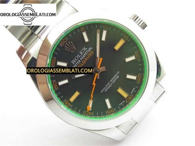 Replica Rolex Assemblata MILGAUSS 116400 GV ACCIAIO 904L 1:1 BEST EDITION QUADRANTE NERO SUL BRACCIALE SH3131 - Foto 3