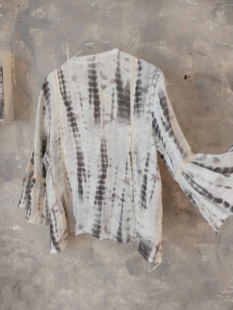 Camicetta in 100% garza di lino made in Italy, bianca Tye die grigio L - Foto 10