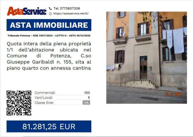 3467/2024 U PZ - Tribunale Potenza - RGE 3467/2024 - LOTTO U - ASTA 10/12/2026