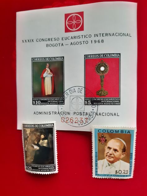 Francobolli XXXIX Congreso Eucaristico visita di Papa en Bogota Colombia1968