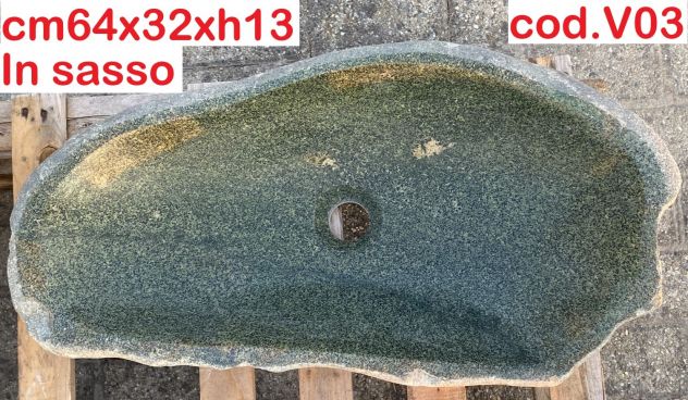 Lavabo lavandino da appoggio in pietra sasso verde - Foto 5