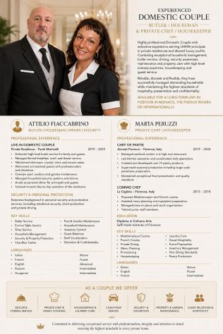 Couple domestic qualification for private family in villa