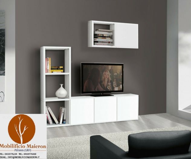 Mobili Classici Rustici Moderni Libreria Porta Tv Bianco Frassinato Cod 355M