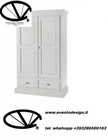 Armadio in legno laccato bianco con 2 porte ed 1 cassetto con cornice dritta, ad