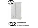 Armadio in legno laccato bianco con 2 porte ed 1 cassetto con cornice dritta, ad