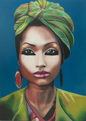 Quadro di Donna con turbante, tecnica ad olio su tela.