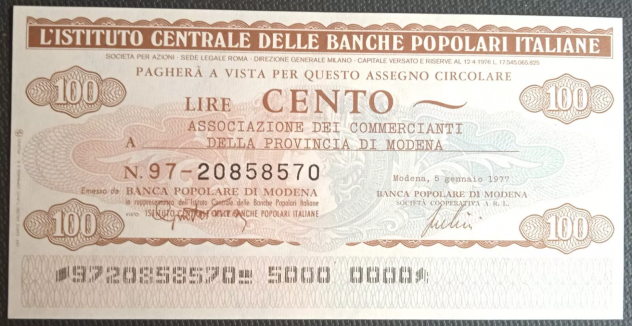 Miniassegni da 100 Lire FDS - 1977