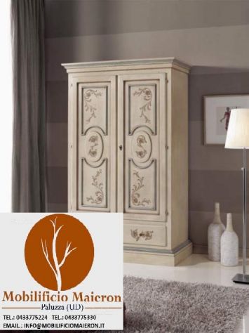 Mobili Rustici Country Bolzano Armadio 2 Ante 2 Cassetti Color Crema Anticato