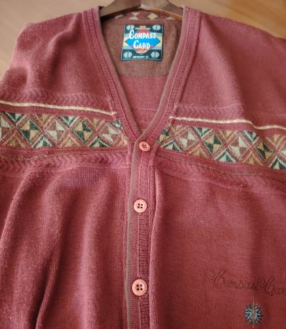 Maglione Cardigan Compass Card Vintage ‘80 tg 50 misto lana Rosso - Foto 9