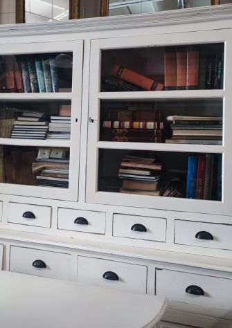 MOBILE CREDENZA LIBRERIA DI ANTIQUARIATO IN LEGNO DI CILIEGIO MASSICCIO LACCATO - Foto 7