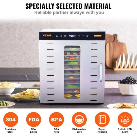 Essiccatore Elettrico 1000W per Alimenti in Acciaio Inox 10 Vassoi Estraibili Te - Foto 4