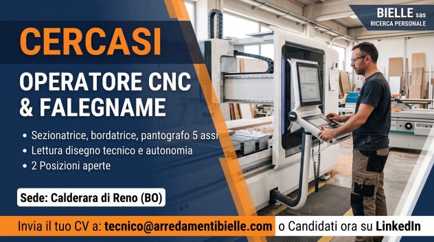 Falegname e Operatore CNC Legno (Sezionatrice / Pantografo 5 assi / Bordatrice)