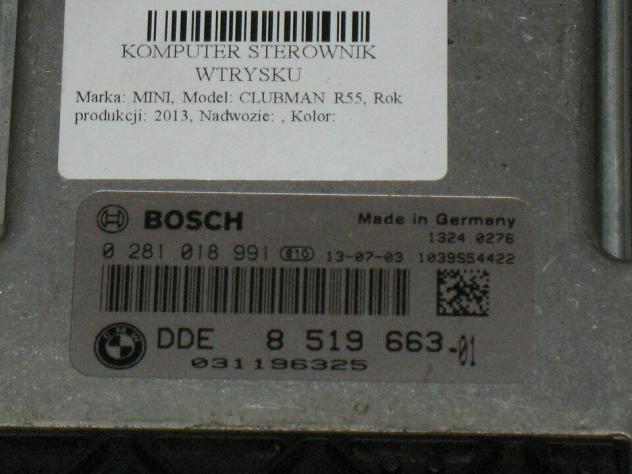0281018991 ECU CENTRALINA MINI COOPER 0281018991 DDE 8519663 DDE8519663 - Foto 2
