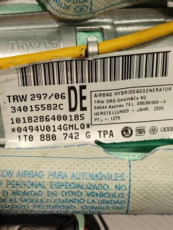 AIRBAG A TENDINA LATERALE PASSEGGERO VOLKSWAGEN Touran 2° Serie 1T0880742G 34015582C (0710) - Foto 2