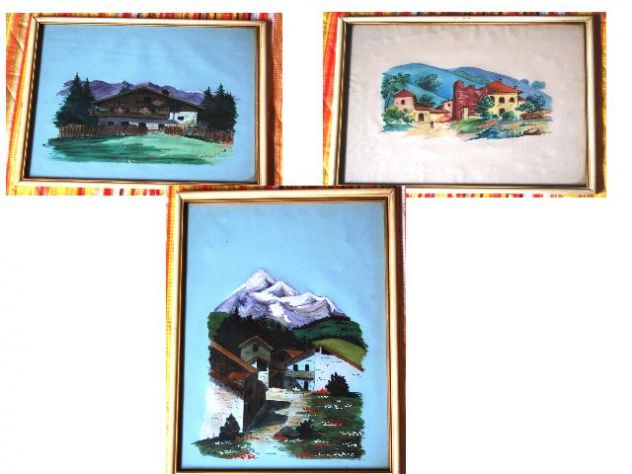 acquarelli panorami innevati tre pezzi 28x30