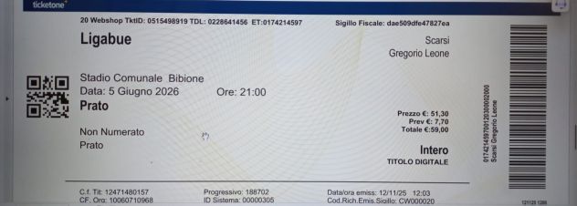 Biglietti per concerto di Ligabue a Bibione 05/6/2026
