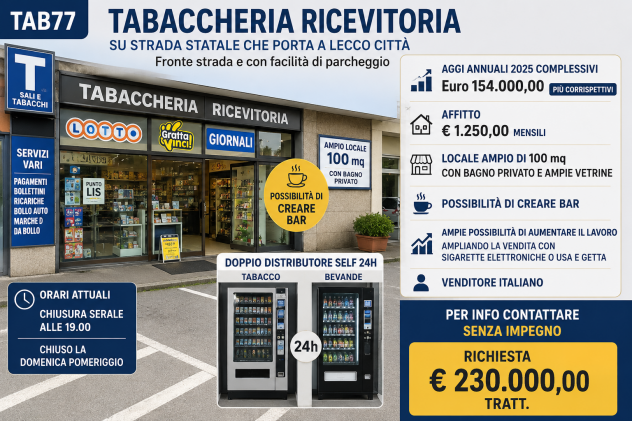 Tabaccheria con possibilità di bar su strada statale - rif. TAB77