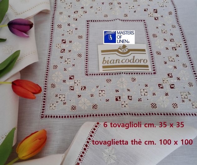 Tovaglie lino ricamo a mano con tovaglioli - Foto 2