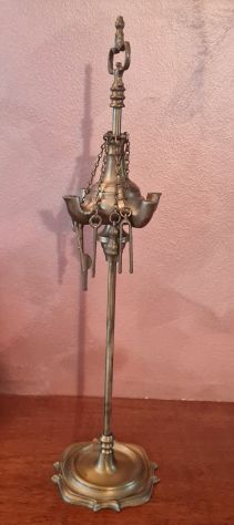 Lampada artigianale fiorentina ad olio 4 lumi in ottone
