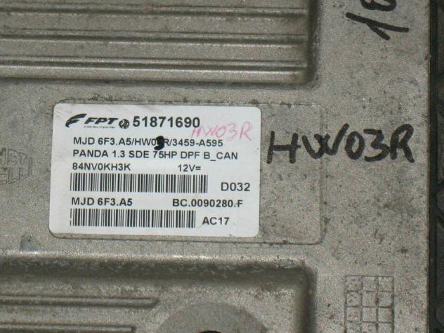 51871690 ECU FIAT PANDA 1.3 75HP 51871690 MJD 6F3.A5 HW04R 3459-A595 - Foto 2