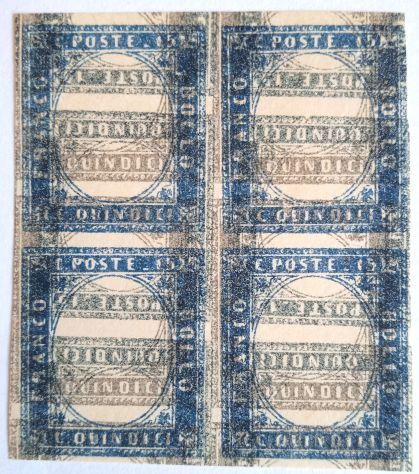 Filatelia Prova di quattro esemplari di 15 Cent. 1863