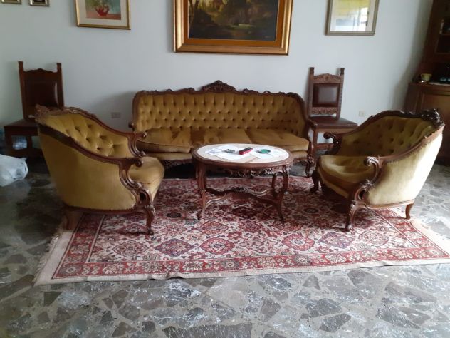 Salotto vintage anni ’60 in noce con velluto – set completo ✨