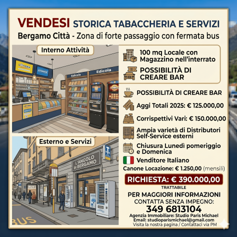 Tabaccheria con possibilità bar in Bergamo - rif. TAB46
