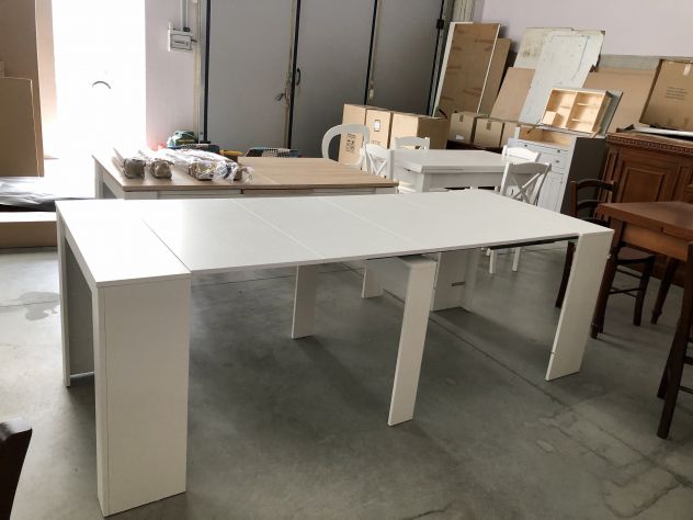 NUOVA CONSOLLE 90x50 ALLUNGABILE CON 4 ALLUNGHE 45 BIANCO SPAZZOLATO - Foto 9