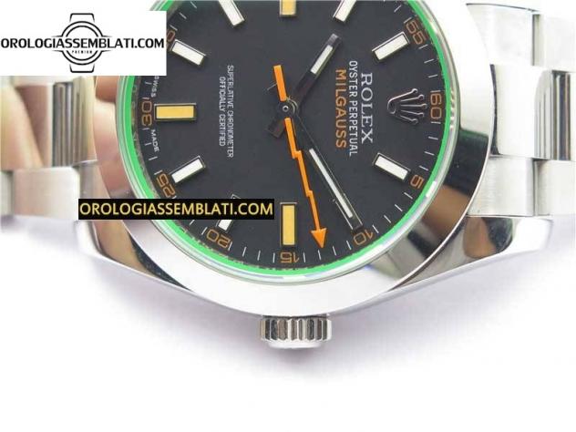 Replica Rolex Assemblata MILGAUSS 116400 GV ACCIAIO 904L 1:1 BEST EDITION QUADRANTE NERO SUL BRACCIALE SH3131 - Foto 8