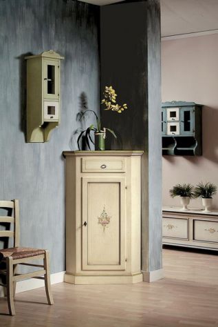 Mobile ad angolo 1 porta 1 cassetto laccato decorato cod 7301