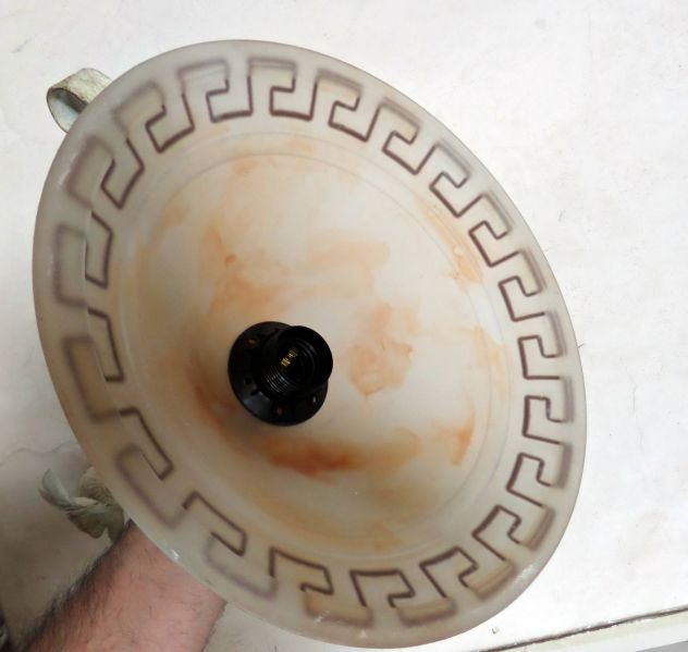 Lampadario foglia e fiori , ferro battuto, campana in vetro, lunghezza 66 cm - Foto 5