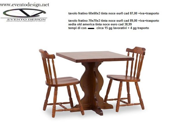 tavolo fratino 70x70x3 e n2 sedie old america tinta noce per ristorante - Foto 2
