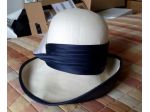 Cappello donna paglia anni 70 bianco con banda blu