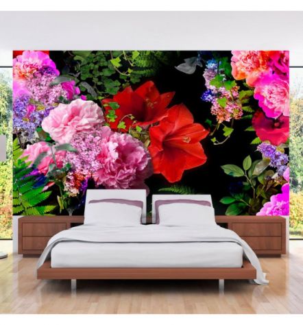 Fotomurale Adesivo Fiori Su Sfondo Nero ARREDALACASA