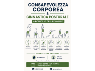 CONSAPEVOLEZZA CORPOREA || GINNASTICA POSTURALE - A DOMICILIO OPPURE ONLINE!!