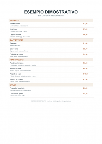 Impaginazione menu PDF per bar e ristoranti - 29 euro