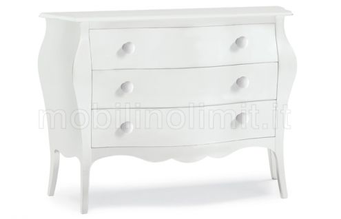 Comò Bombato 3 Cassetti - Bianco Opaco - Nuovo