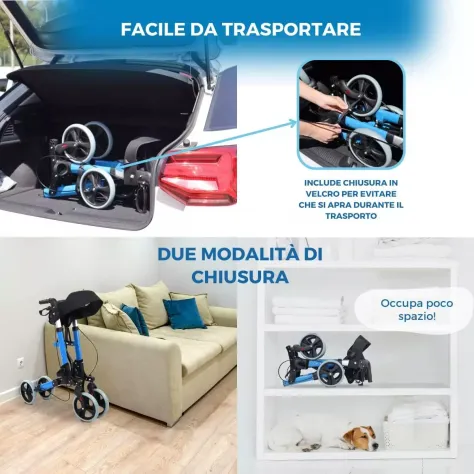 Deambulatore per Anziani Pieghevole, Con Seduta E 4 Ruote, Mobiclinic Trajano - Foto 7